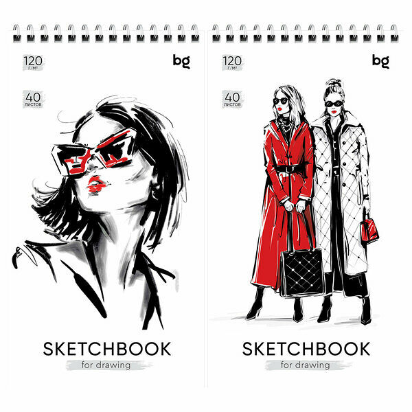 Скетчбук BG Fashion, на гребне, 40 листов, в ассортименте, 1 шт