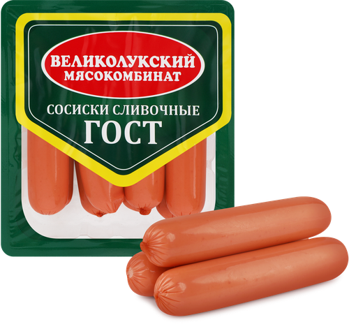 

Сосиски Великолукский Мясокомбинат Сливочные 330 г