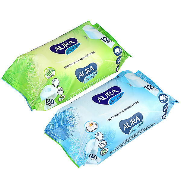 Туалетная бумага влажная aura ultra comfort без крышки, 120 шт в ассортименте