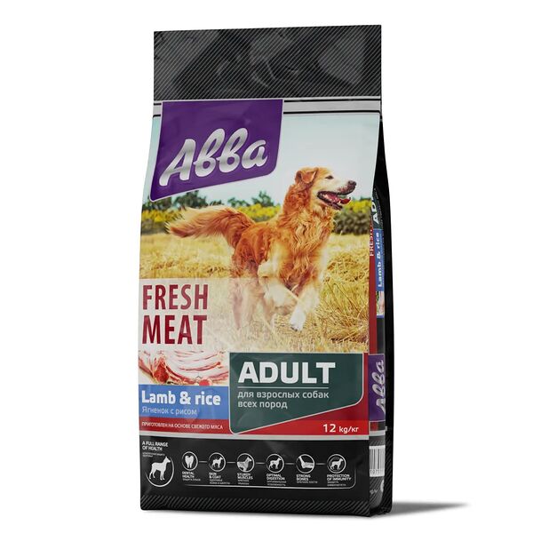 Premium Fresh Meat Adult сухой корм Aвва для собак всех пород старше 1 года, с ягненком и рисом, 12 кг