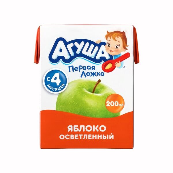Детский яблочный сок Агуша, с 4 месяцев, 200 мл