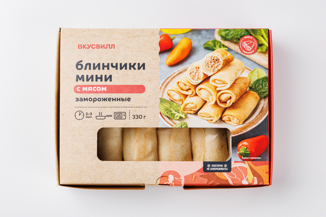 

Блинчики мини ВкусВилл с мясом замороженные 330 г