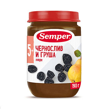 Пюре фруктовое Semper чернослив и груша с 5 месяцев 190г, Испания