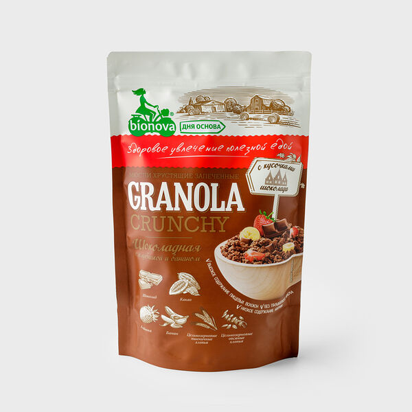 Гранола Bionova Crunchy Шоколад-клубника-банан 400 г
