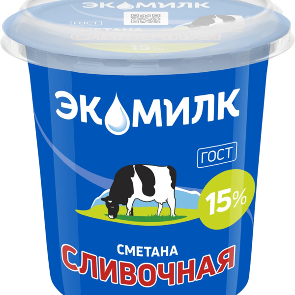 Сметана ЭКОМИЛК Сливочная 15% без змж 300г