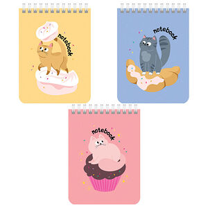 Блокнот Brauberg Kids Котики, А6 108х145мм, 40л, гребень, картон, клетка, 1шт в ассортименте