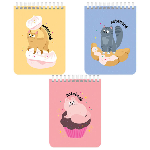 Блокнот Малый формат А6 108х145мм, 40л, гребень, картон, клетка, Brauberg Kids, Котики, 114396, 1шт в ассортименте