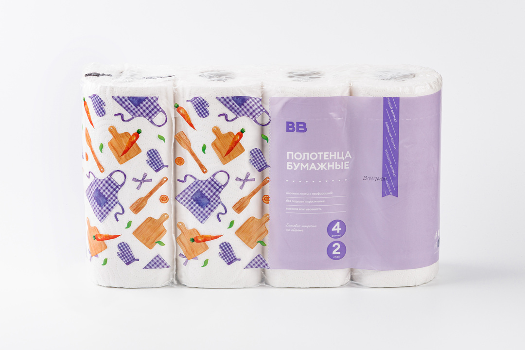 

Полотенца бумажные 2 слоя 4 рулона дизайн в ассортименте