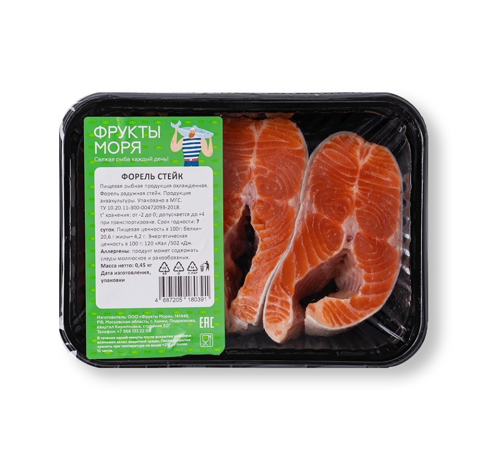 

Форель Фрукты моря стейк 450г, Россия