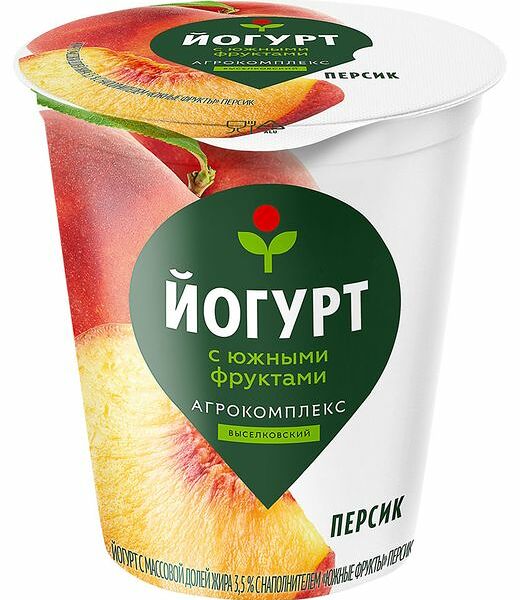 Йогурт Агрокомплекс Выселковский Южные фрукты Персик 3,5%, бзмж 300 г