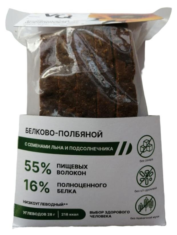 

Хлеб белково-полбяной VQ формула с семена льна и подсолнечника нарезка 250 г