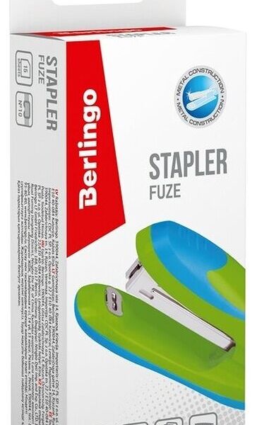 Степлер BERLINGO Fuze №10, до 15 листов, 50 скоб, зеленый