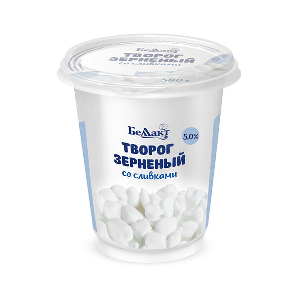 Творог зерновой с добавлением сливок жир. 5% вес 380г п/ст Беллакт