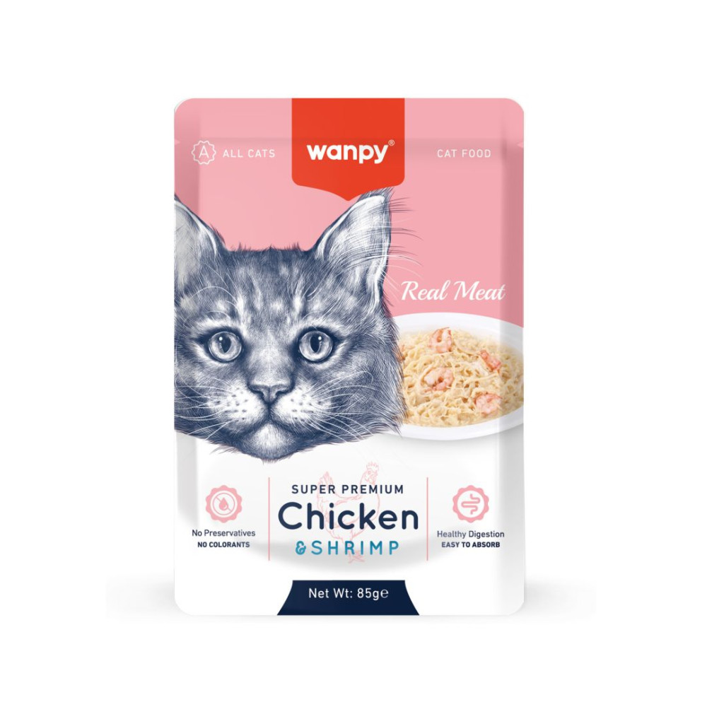 

Влажный корм для кошек Wanpy Cat из курицы и креветок пауч 85 г