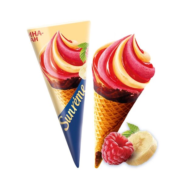 Мороженое Sunreme Малина-Банан в вафельном рожке 8%, 78г
