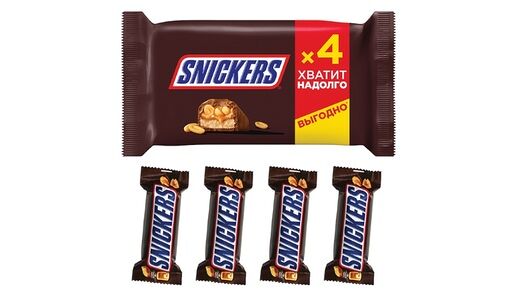 Snickers шоколадный батончик с карамелью, арахисом и нугой, пачка 160 г