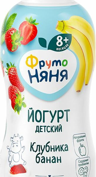 Йогурт питьевой ФрутоНяня с клубникой и бананом 2.5% 200 г
