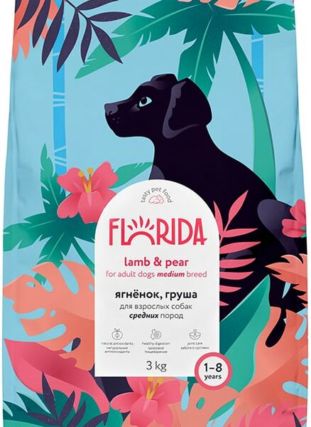 Сухой корм для собак Florida для средних пород с ягненком и грушей 3кг