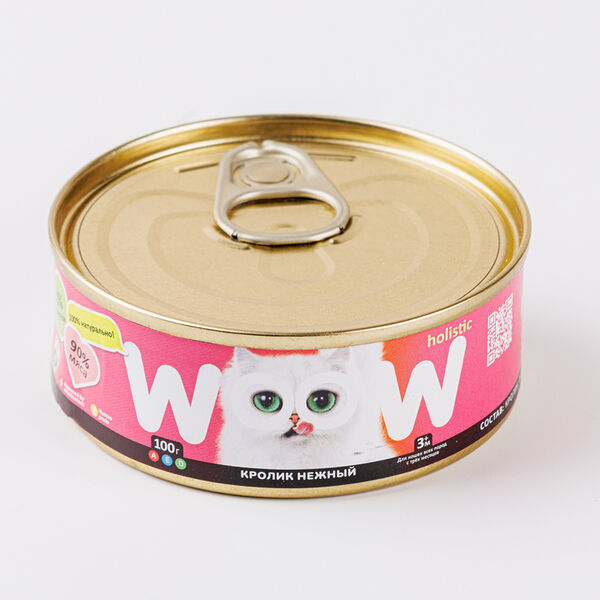 Корм влажный для кошек Woow holistic кролик нежный 100г, Россия