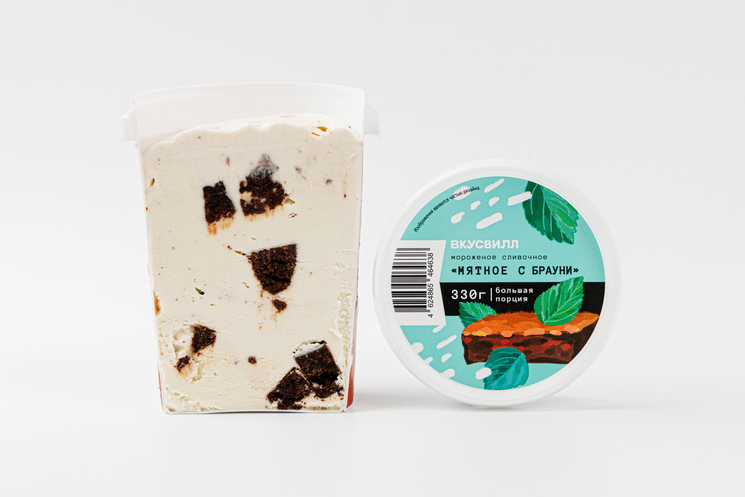 

Мороженое сливочное ВкусВилл Мятное с Брауни 330 г