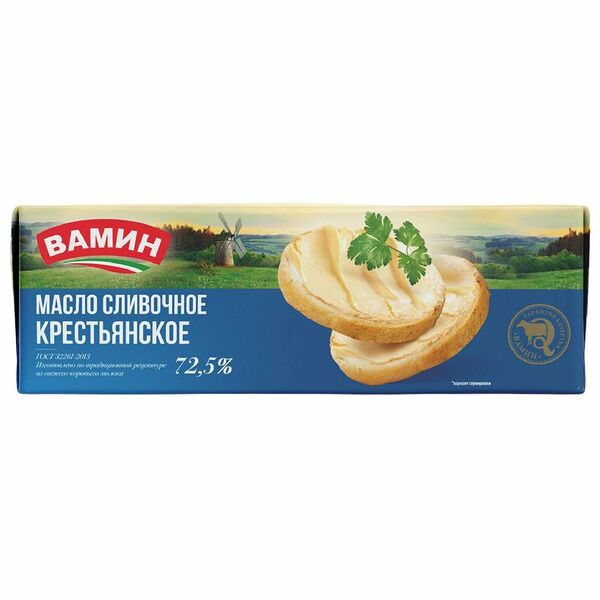 Масло сливочное Вамин Крестьянское высшего сорта 72.5%, 500г