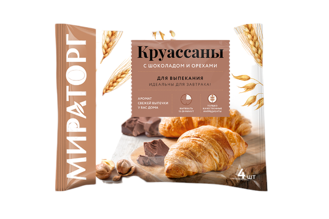 

Круассаны Мираторг с шоколадно-ореховой начинкой замороженные в упаковке 4 шт 320 г