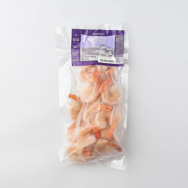 Креветки Королевские очищ. с хвостом бланш. 55/65 (Продукт замороженный), 250 г