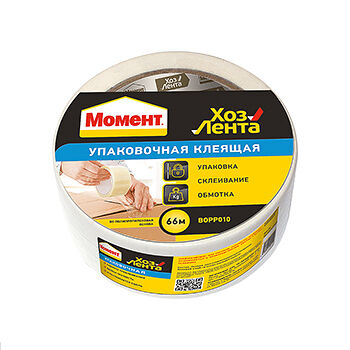 Хозлента упаковочная клеящая прозрачная, «Момент», 66 м, Россия