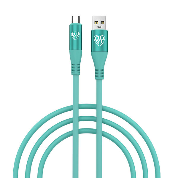 By кабель для зарядки flexi type-c, 1 м, 3а, быстрая зарядка qc3.0, бирюзовый