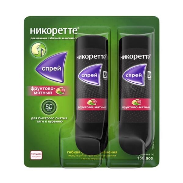 Никоретте спрей для местного применения 1 мг/доза 13.2 мл 150 доз 2 шт фруктово-мятный