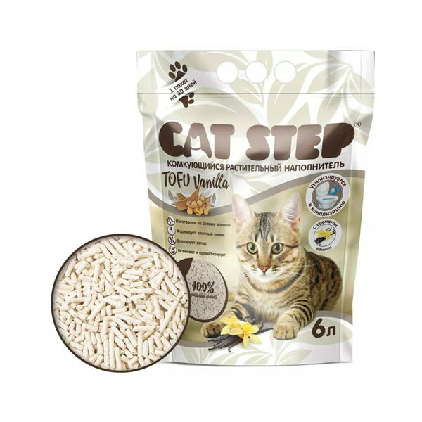 Наполнитель для кошек Cat Step Tofu Vanilla комкующийся, растительный 6 л, 2.7 кг