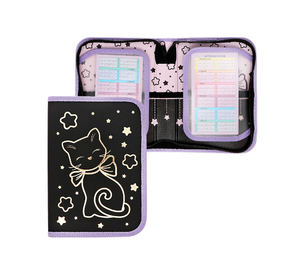 Пенал 1 отделение Hatber Звездный котик, 200×140 мм, 187г