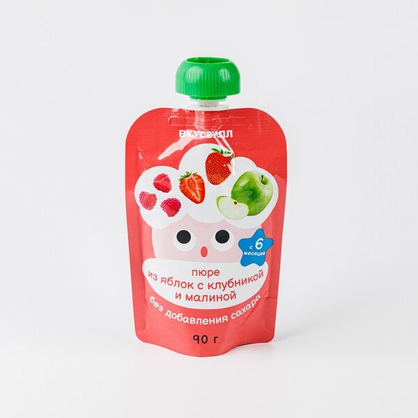 Пюре из яблок с клубникой и малиной