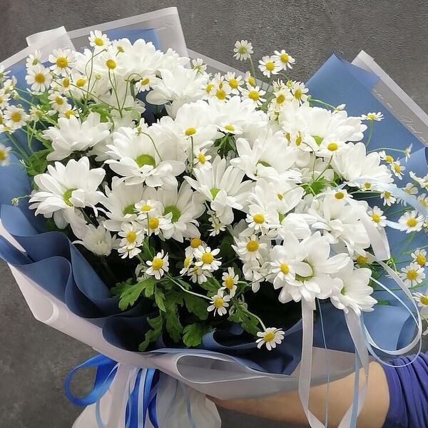 Полевой весенний букетик с хризантемой и ромашками