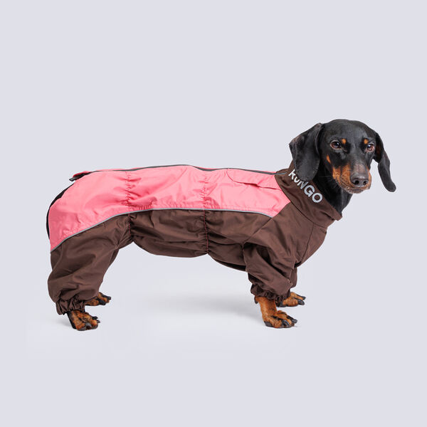 Комбинезон теплый для средней таксы, 41x36x50 см, розовый-шоколад (девочка)