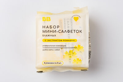 Набор мини-салфеток ВкусВилл, 4 упаковки по 8 шт