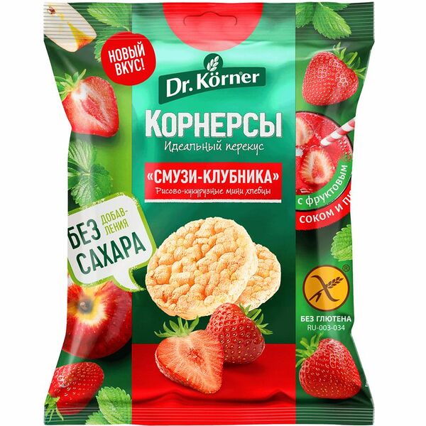 Хлебцы Dr.Korner Рисово-кукурузные мини хлебцы смузи-клубника без сахара 40 г