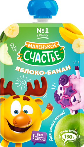 Пюре детское Маленькое счастье Смешарики Яблоко-банан с 6 месяцев, 130 г