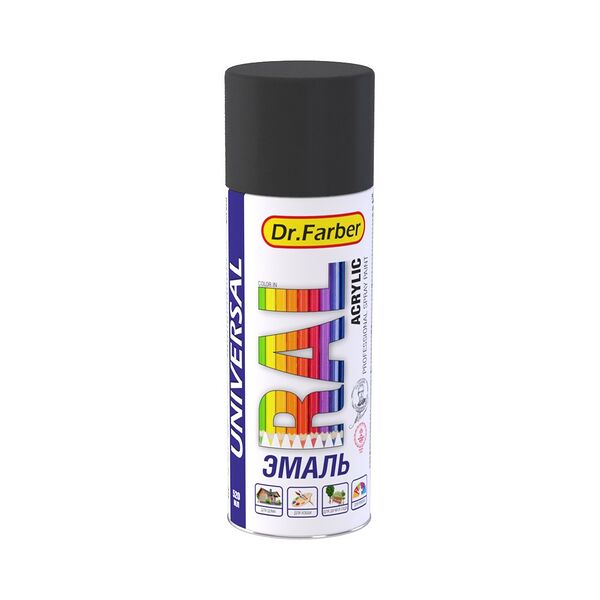 Эмаль-аэрозоль акриловая универ RAL9005 черный янтарь матовая 520мл Dr.Farber