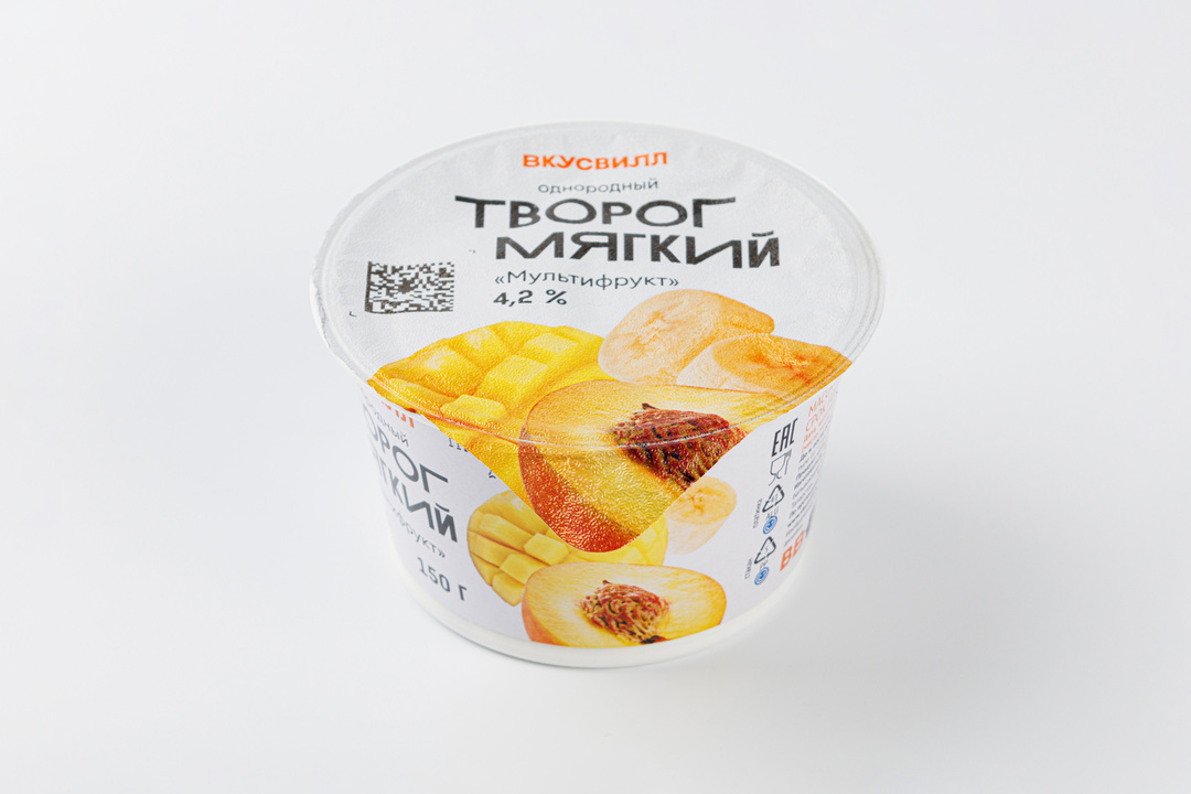 

Творог мягкий Мультифрукт Вкусвилл однородный 4.2%