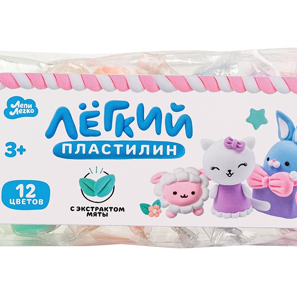 Легкий пластилин Лепи легко 12 цветов с экстрактом мяты