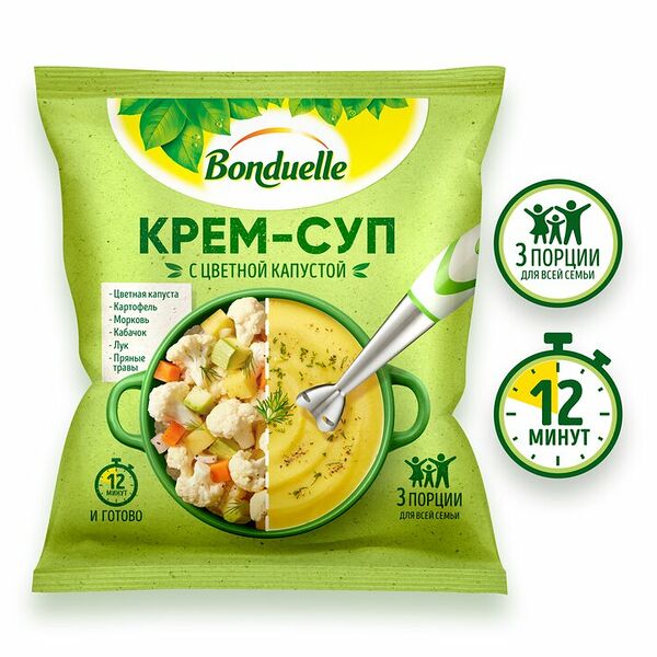 Овощи замороженные Bonduelle, крем-суп с цветной капустой, 350 г