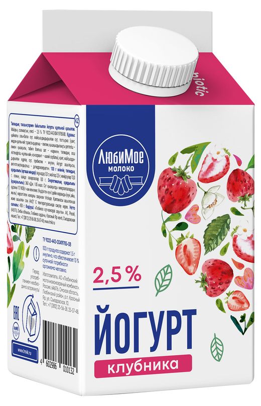 

Йогурт питьевой Любимое Молоко клубника с пребиотиком 2.5% 450 г