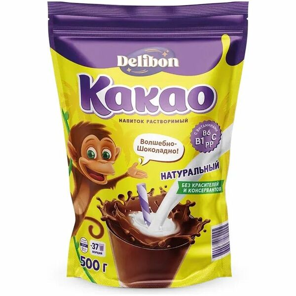Какао-напиток Delibon витаминизированный порошкообразный для детей с 3-х лет 500г