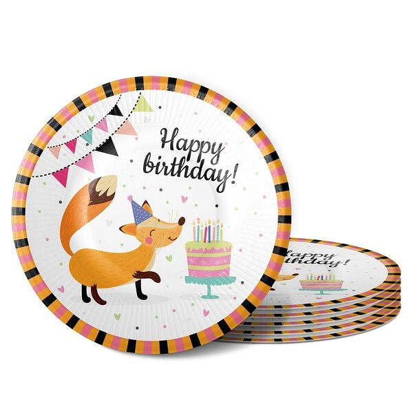 Набор бумажных одноразовых тарелок Friendly Birthday Лисенок, 6 шт, 18 см