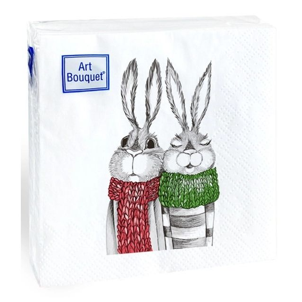 Салфетки арт букет 30 шт 20*20 см 2 слоя кролики