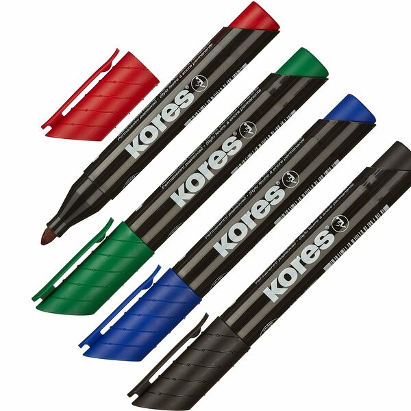 Маркер перманентный KORES набор 4 цв. 3-5 мм скошенный наконечник 20945