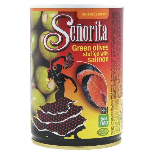 Оливки Senorita зеленые фаршированные сёмгой ж/б 280г