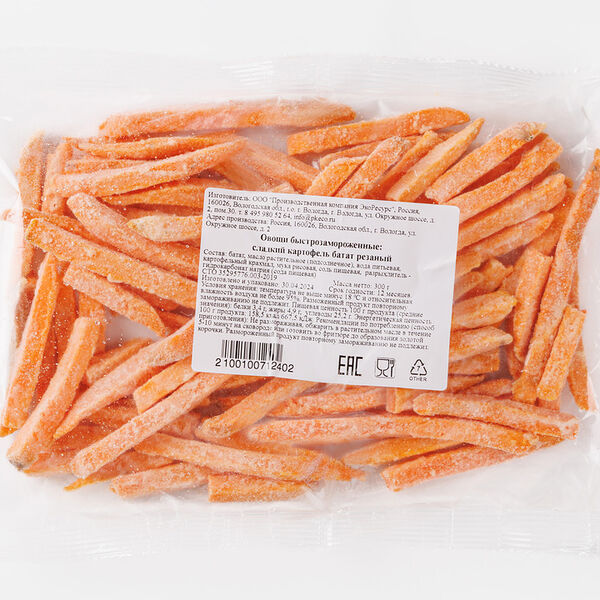 Сладкий картофель батат резаный брусок, быстрозамороженный 