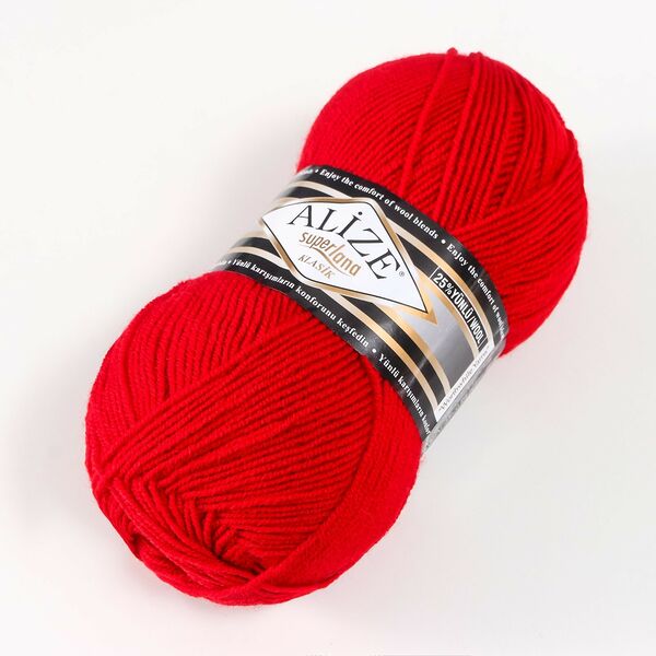 Пряжа ALIZE 'Superlana klasik' (однотонная) 100гр. 280м. (75% акрил, 25%шерсть) ТУ(56 красный)